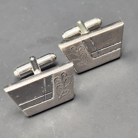 Vintage Anson cufflinks men's silver tone engraved bullet back formal classic - Picture 3 of 6